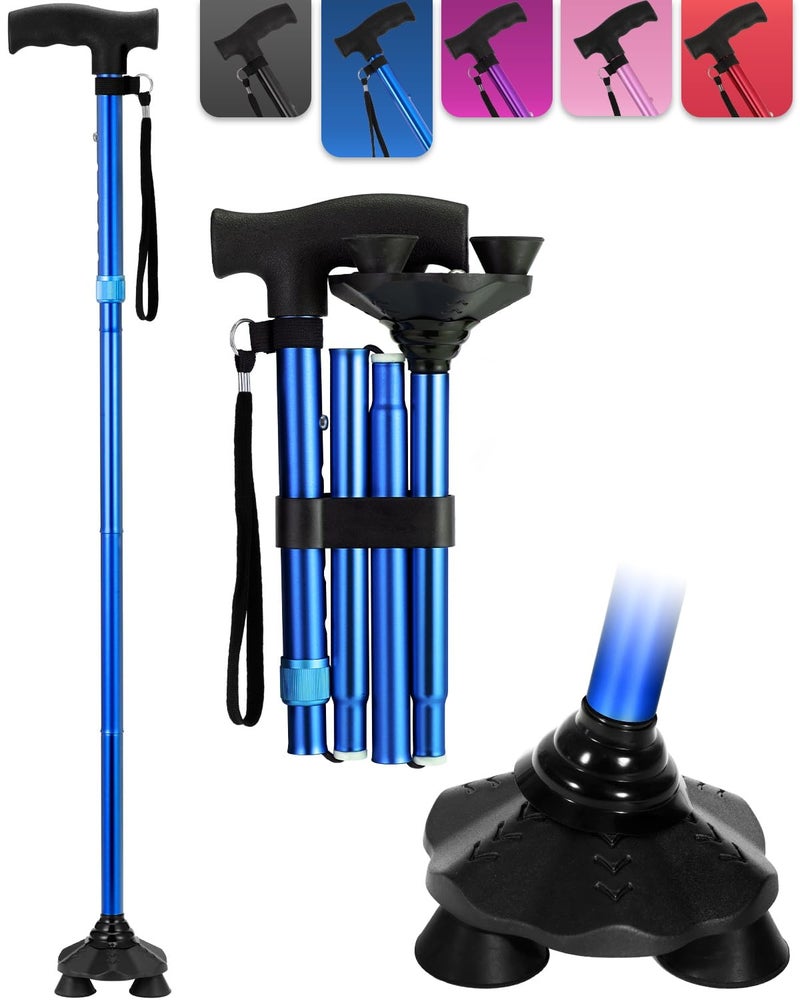 Walking Stick for Women, Folding Adjustable Walking Sticks for 5.2FT-6.1FT Ladies, Free Standing Cane with Pivot Tip, Collapsible Walking Stick for Elderly